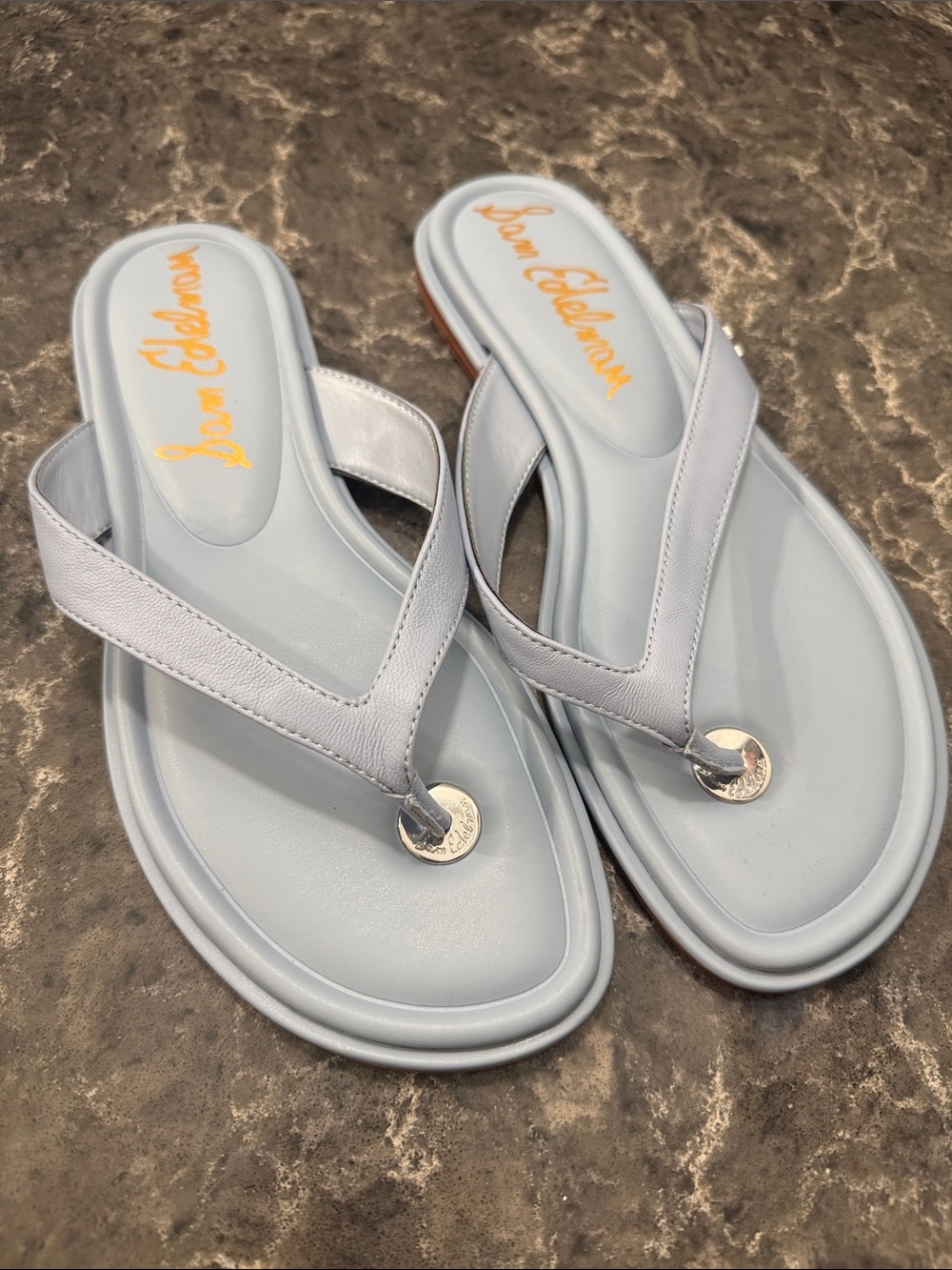 Sam Edelman Blue Leather Sandals with Silver Metallic Accent. NWOT. Size 8.5